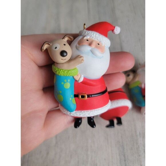 Hallmark 2012 stocking stuffer puppy Santa Claus ornament Xmas set - Picture 6 of 8